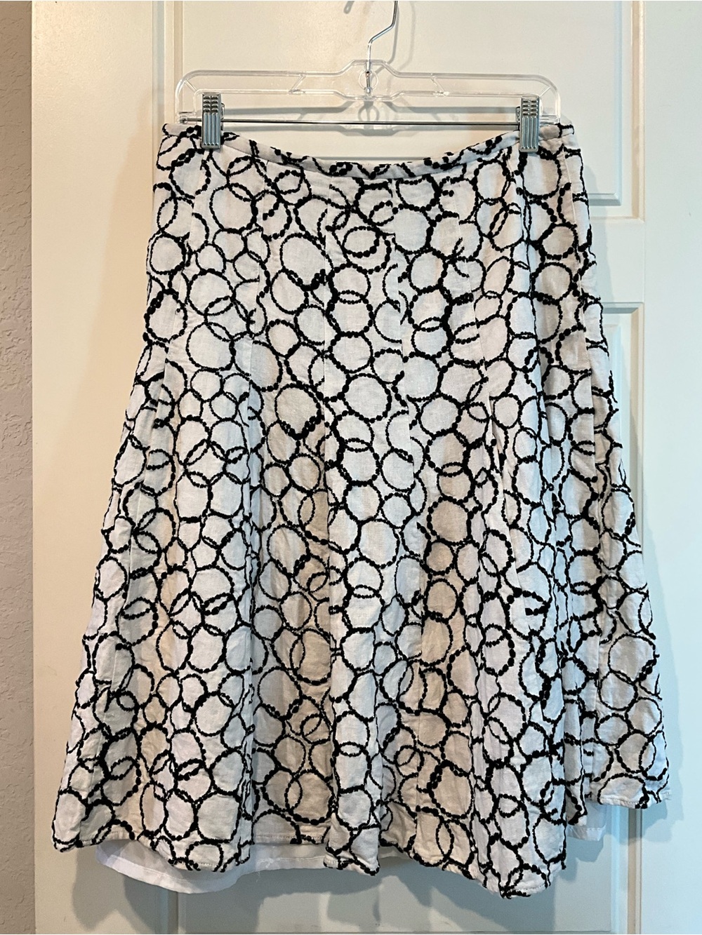 Carole Little Black White Abstract Circle Print A-Line Skirt Size 8
